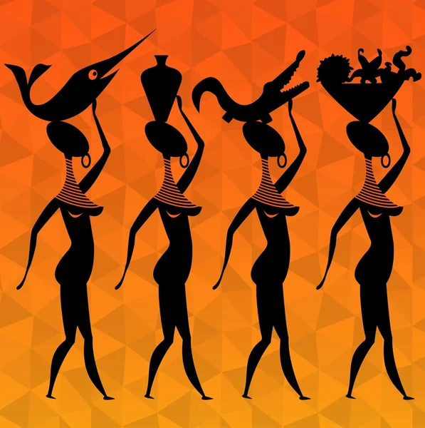 Silhouette de femme africaine sur le fond polygone — Image vectorielle