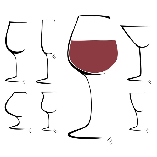 Dibujo a mano. Conjunto de copa, copa de vino. Ilustración vectorial . — Vector de stock