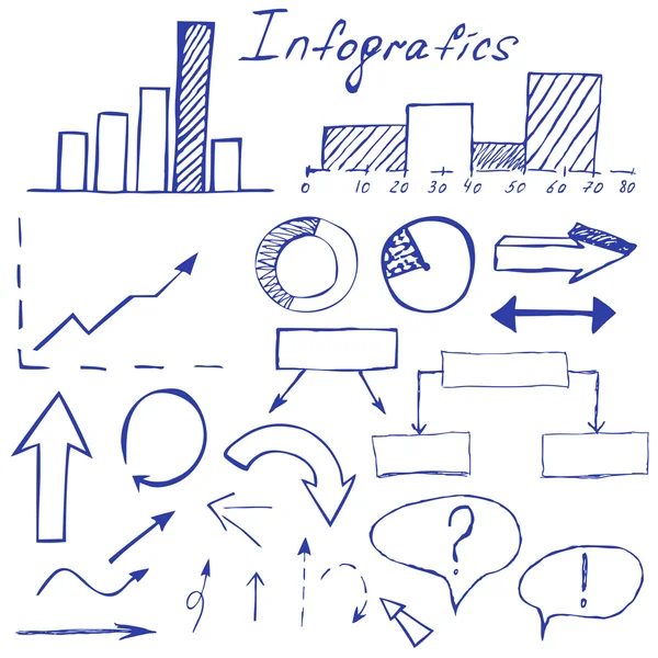 Handgezeichnete Pfeile und in Vektor gefertigte Infografik-Elemente. Gestaltungselemente setzen. — Stockvektor