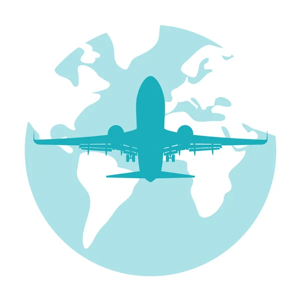 Carte du monde avec vol en avion — Image vectorielle