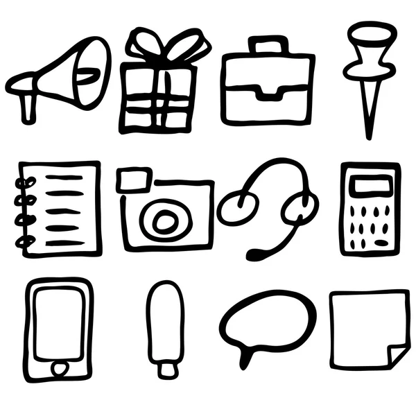 Handgezeichnete Icons im Vektor. Multimediale Gestaltungselemente gesetzt. — Stockvektor