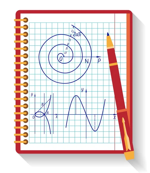 Cuaderno con gráfico de función matemática vectorial. Diseño plano . — Archivo Imágenes Vectoriales