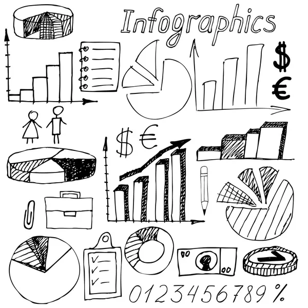 Conjunto de elementos de infografía de gestión empresarial doodle aislados sobre fondo blanco — Vector de stock