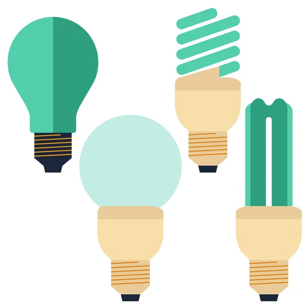 Ampoule à économie d'énergie plate, lampe fluorescente compacte et lampe à incandescence — Image vectorielle