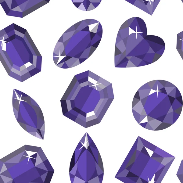 Seamless pattern of amethyst of various shapes. Vector illustration. — Stock Vector