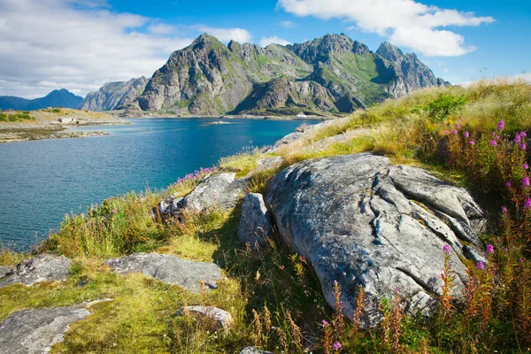 Pohled na hory v Norsku, Lofoty — Stock fotografie