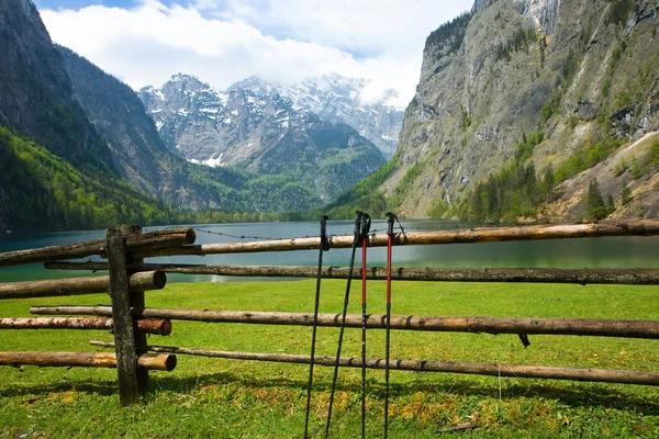 Bâtons de marche nordique dans les Alpes — Photo