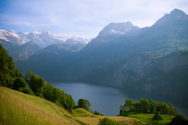 Blick von Morschach auf die Schweizer Alpen und den Luzerner See — Stockfoto