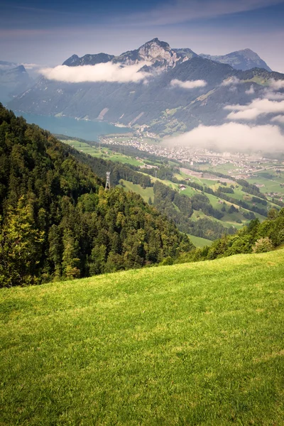 View to the Brunnen and Vierwaldstattersee from Stoos — Stock Photo, Image
