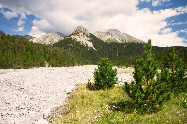 Θέα προς τα βουνά και ποταμός στη klausenpass, Ελβετία — Φωτογραφία Αρχείου