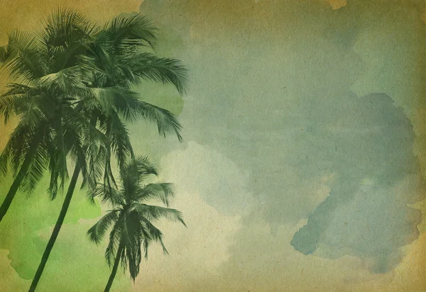 椰子-旧纸张-水彩 — 图库照片
