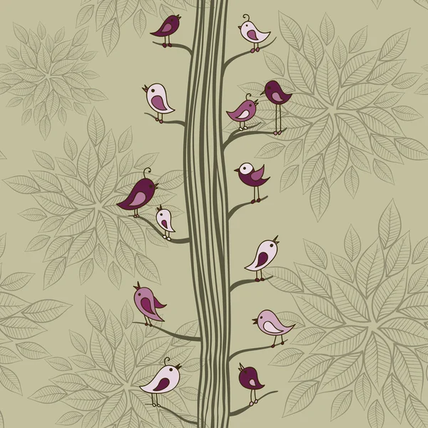 Nahtloses Muster mit Vögeln auf einem Baum — Stockvektor