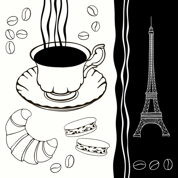 Background of eiffel tower and traditional breakfast. — Stock Vector