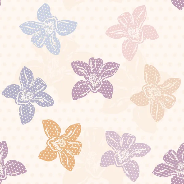 Orchid patroon, polka dot ontwerp. — Stockvector