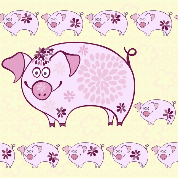 Seamless pattern - funny cartoon pigs — Stock Vector