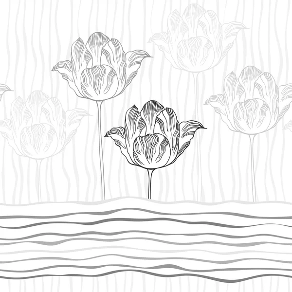Monochrome achtergrond met tulpen — Stockvector