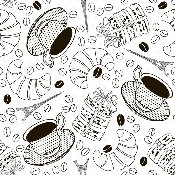 Monochrome seamless pattern with symbols of France. French bre