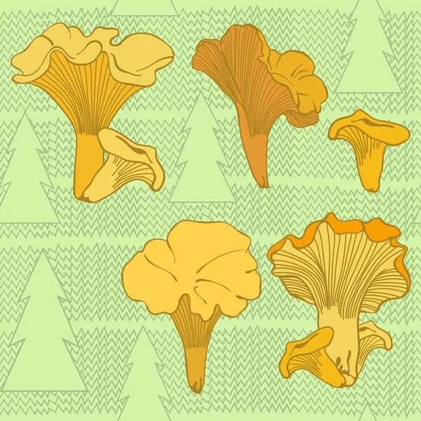 Naadloze patroon met cantharellen champignons en sparren — Stockvector