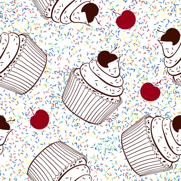 Fond sans couture avec des cupcakes — Image vectorielle