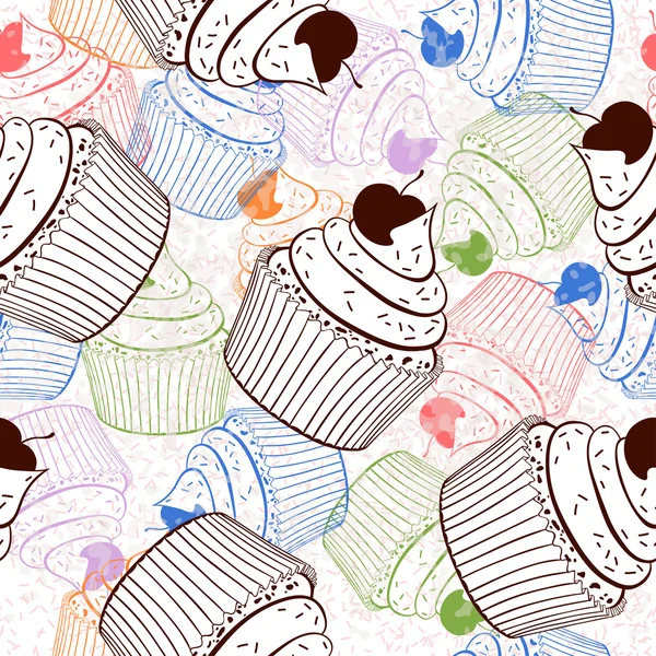 Fundo sem costura com cupcakes —  Vetores de Stock