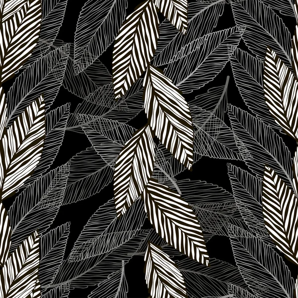 Patrón monocromo sin costura de hojas abstractas . — Archivo Imágenes Vectoriales
