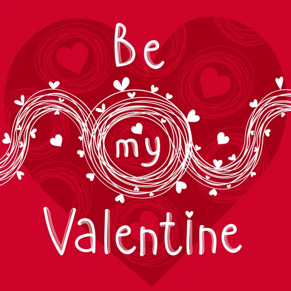 Be my Valentine lettering Biglietto di auguri su sfondo rosso, vecto — Vettoriale Stock