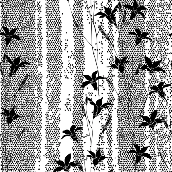 Padrão de vetor monocromático sem costura de flores do sino —  Vetores de Stock