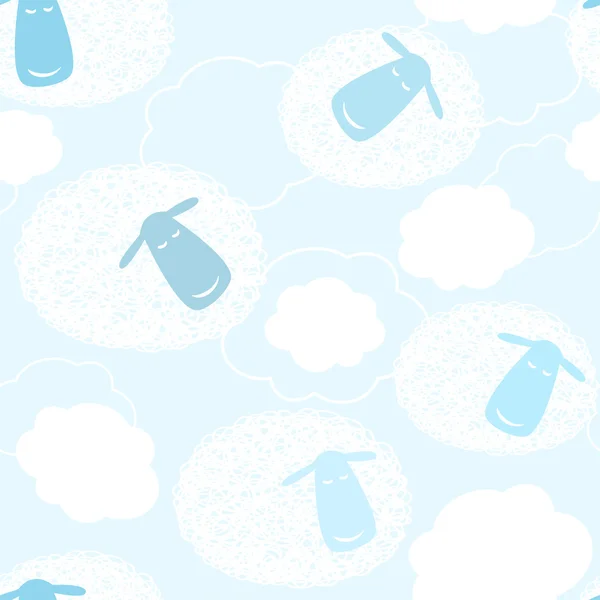 Céu azul com nuvens de desenhos animados, padrão sem costura — Vetor de Stock