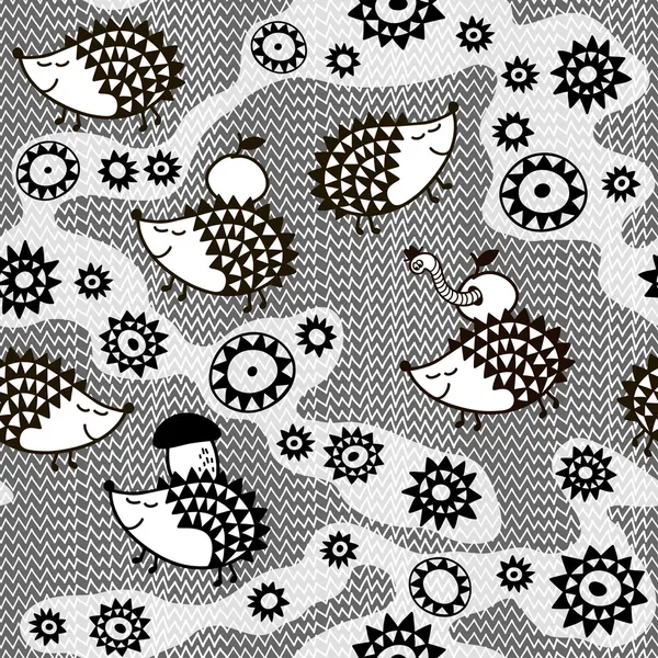 Černobílý vzor bezešvé s kreslenými hedgehogs.kids vektor b — Stockový vektor
