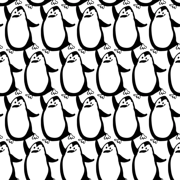 Monokrom seamless mönster med tecknade penguins.kids vektor ba — Stock vektor