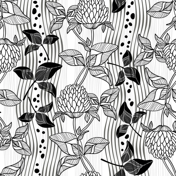 Seamless monochrome pattern with clover — Stock Vector