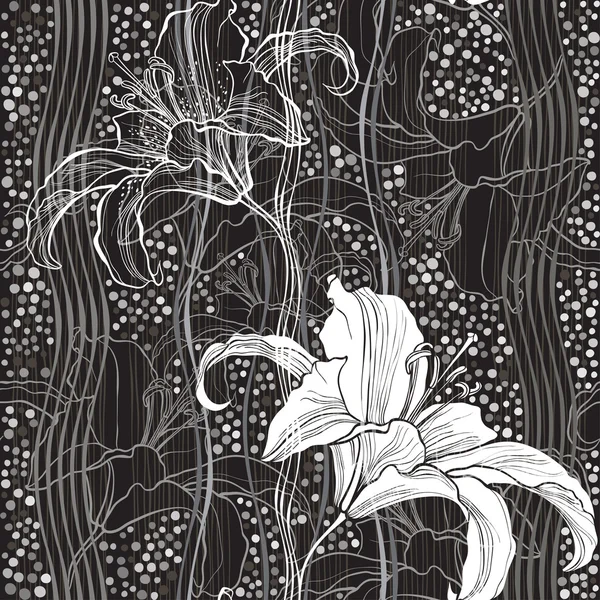 Monochrome seamless pattern with lilies. — Stock Vector