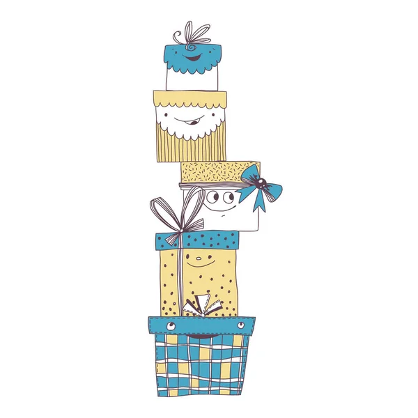 Illustration Vectorielle Festive Avec Boîtes Cadeaux Dessin Animé Sur Blanc — Image vectorielle
