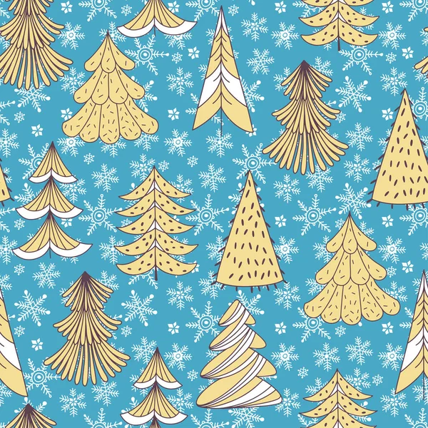 Patrón Sin Costuras Vectorial Con Copos Nieve Árboles Navidad Ilustración — Archivo Imágenes Vectoriales