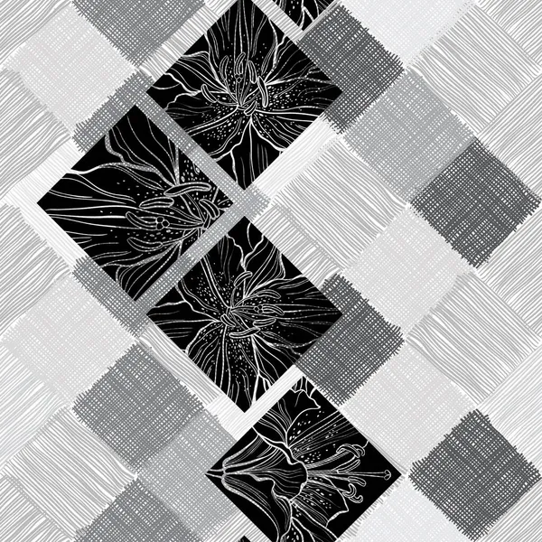 Flores Lily Fundo Abstrato Floral Ilustração Vetorial Preto Branco —  Vetores de Stock