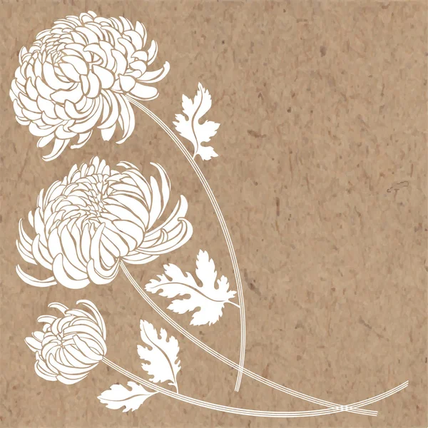 Chrysanthemum Flowers Kraft Background Vector Illustration Space Text Invitation Greeting — Stock Vector
