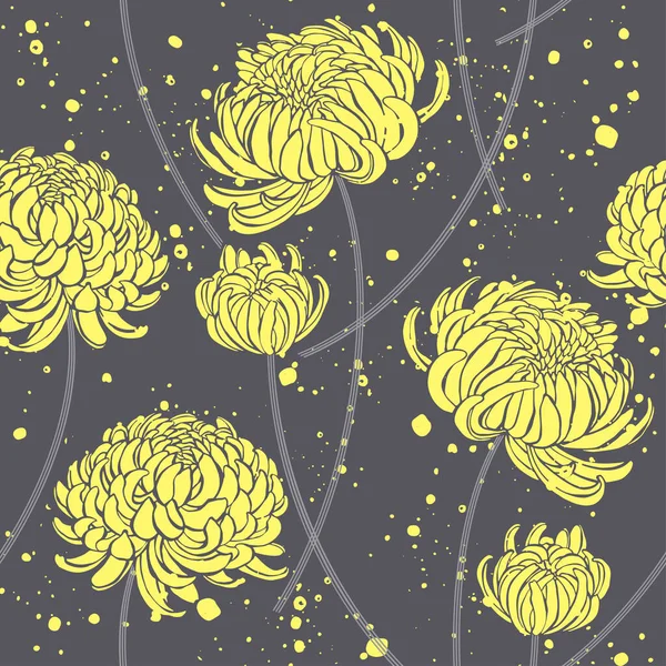 Fondo Floral Con Flores Crisantemo Amarillo Ilustración Vectorial Dibujada Mano — Vector de stock
