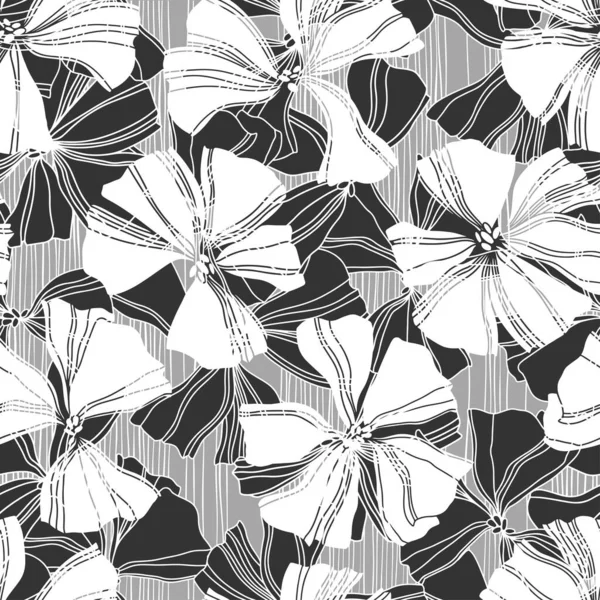 Blommig Bakgrund Med Abstrakta Blommor Och Ränder Handritad Vektorillustration — Stock vektor