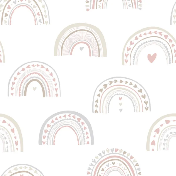 Jolis Arcs Ciel Avec Des Cœurs Sur Blanc Illustration Vectorielle — Image vectorielle
