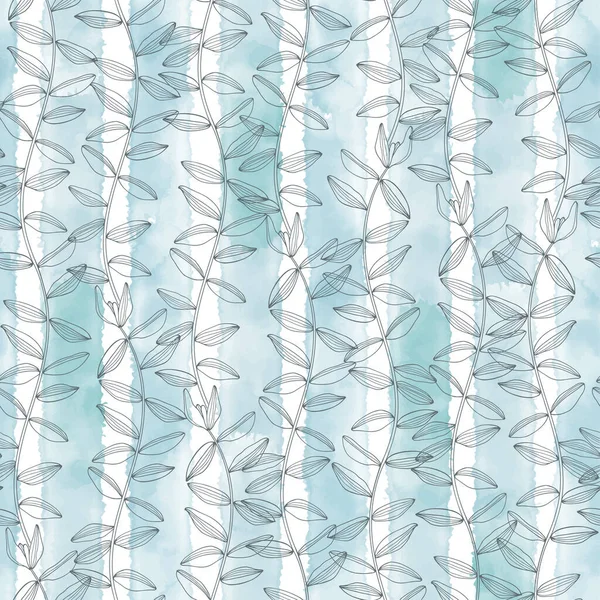 Su altı bitkileri ve mavi suluboya çizgiler. Alglerle kusursuz arkaplan.