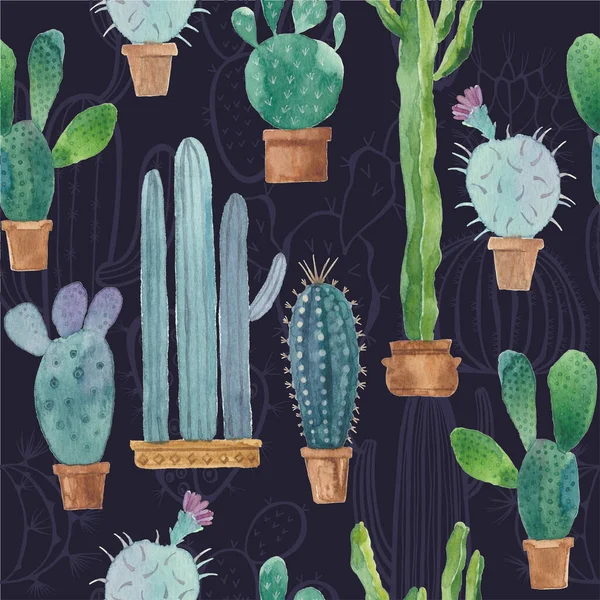 Stylish Cactus Background Black Watercolor — Stock Photo, Image