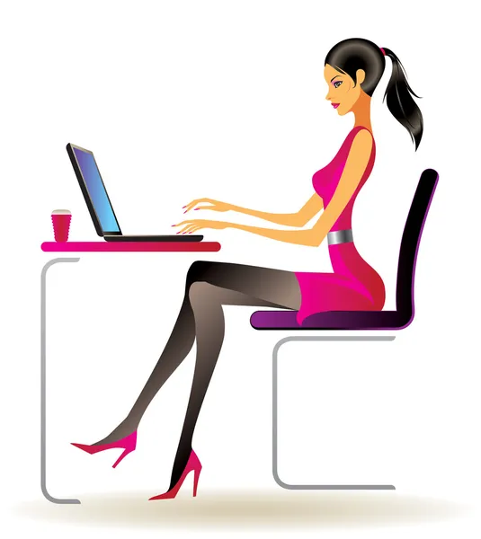 Femme d'affaires avec ordinateur portable au bureau — Image vectorielle