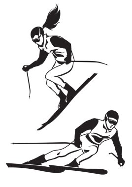 Two skiers on track clipart