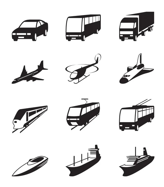 Ensemble d'icônes de transport routier, maritime et spatial — Image vectorielle