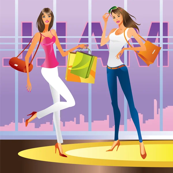 Mode-Mädchen in der Mall — Stockvektor