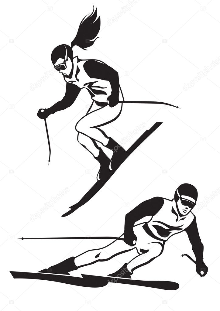 Two skiers on track