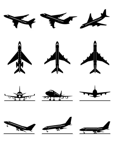 Different passenger aircrafts in flight — Stock Vector