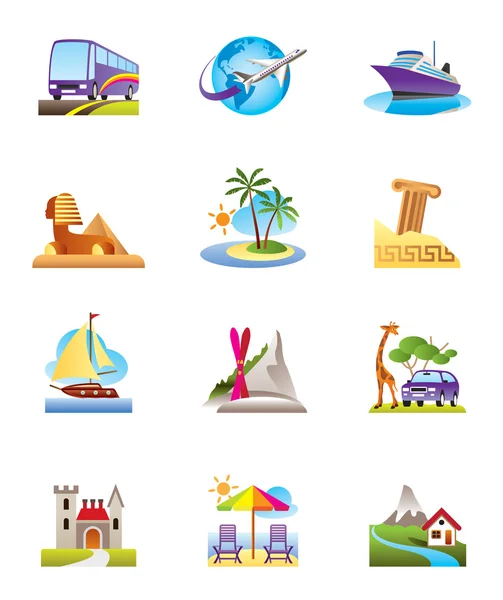 Conjunto de viajes, vacaciones e iconos de vacaciones — Vector de stock