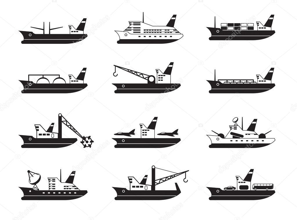 Diverse commercial and passenger ships