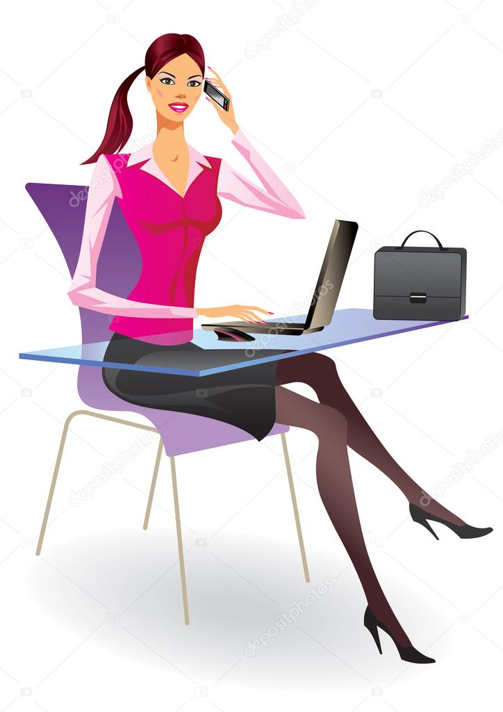 Business woman with laptop and smartphone in office